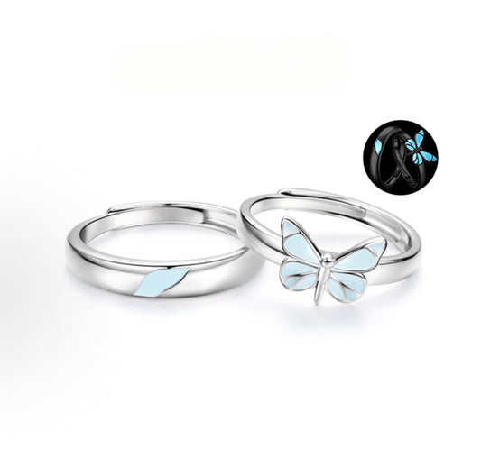 Anillos de Pareja Mariposa Azul Luminosa (Set de 2)