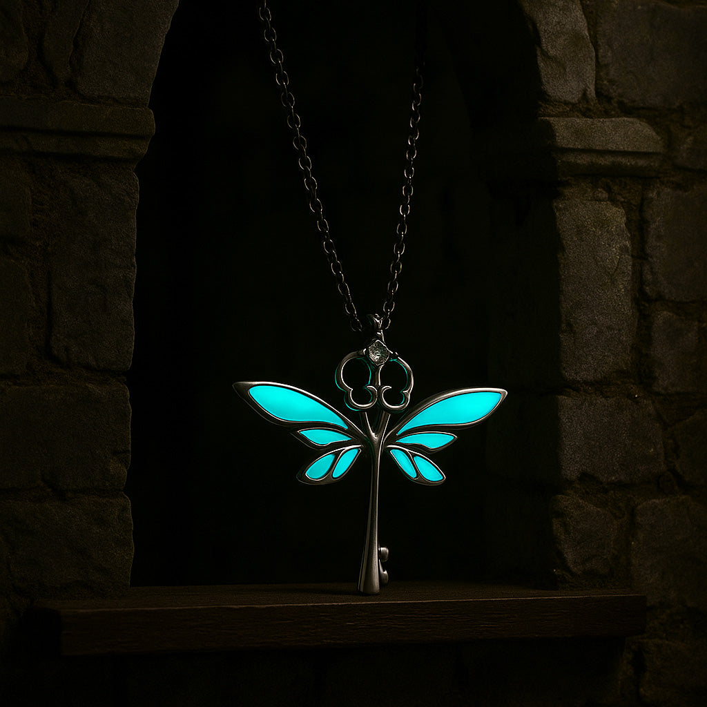 Collar Llave Mariposa Azul Luminosa