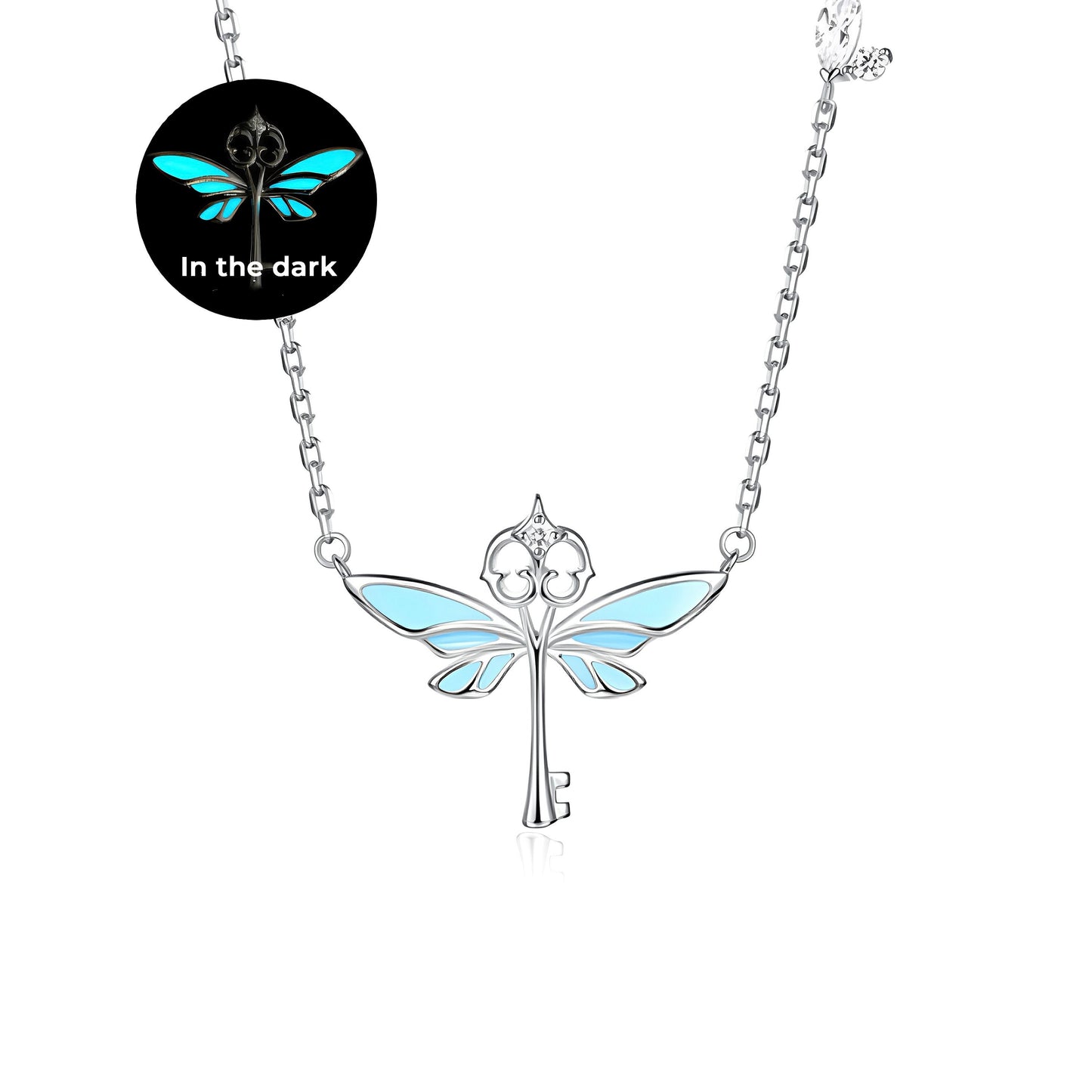 Collar Llave Mariposa Azul Luminosa