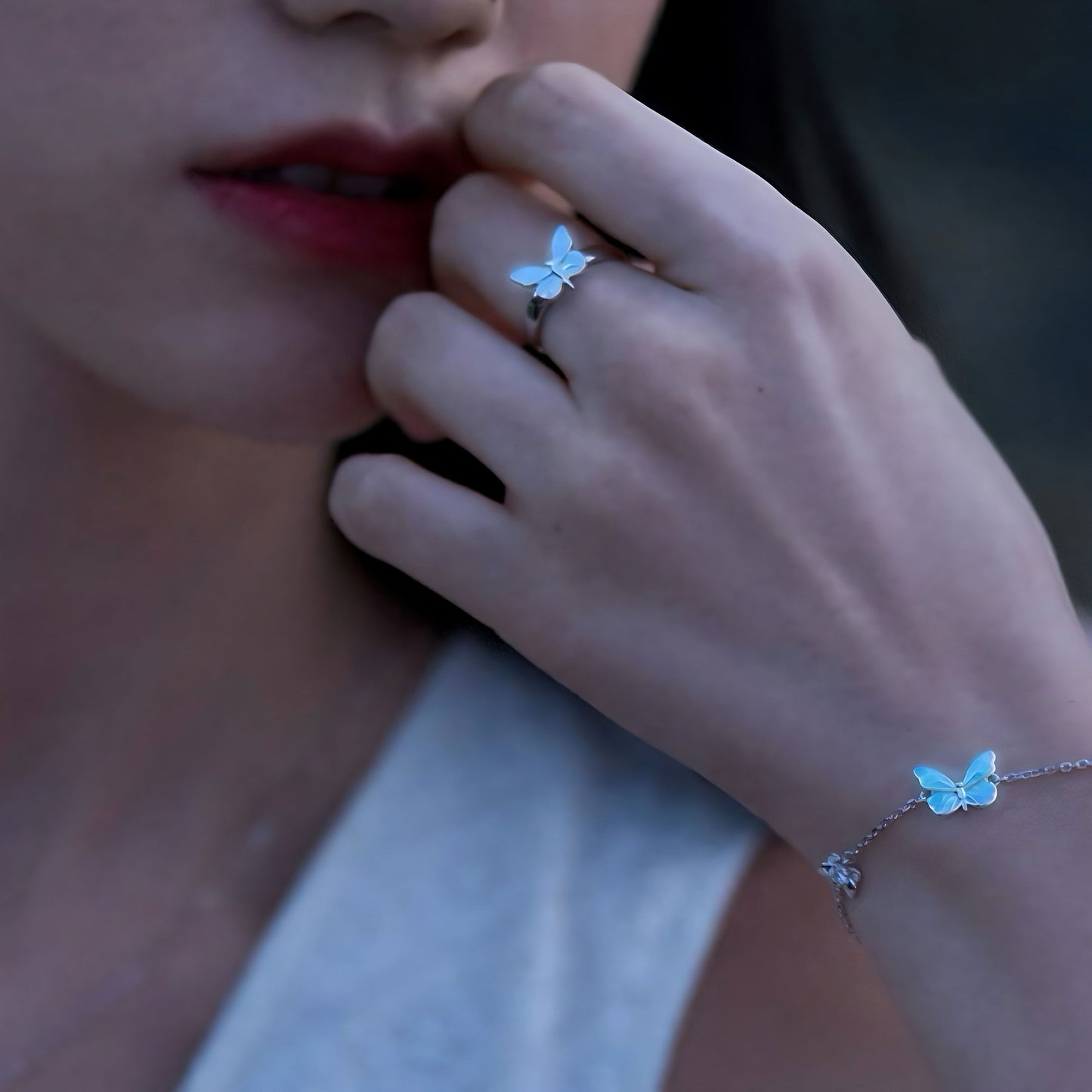 Anillos de Pareja Mariposa Azul Luminosa (Set de 2)