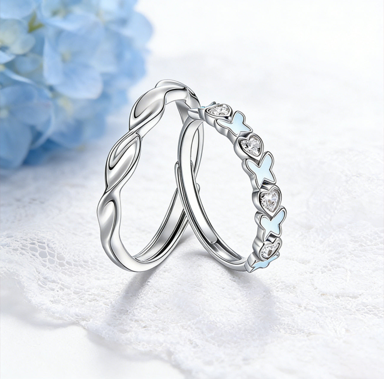 Anillos de Pareja Mariposa Jardín de Ensueño Luminosa (Set de 2)