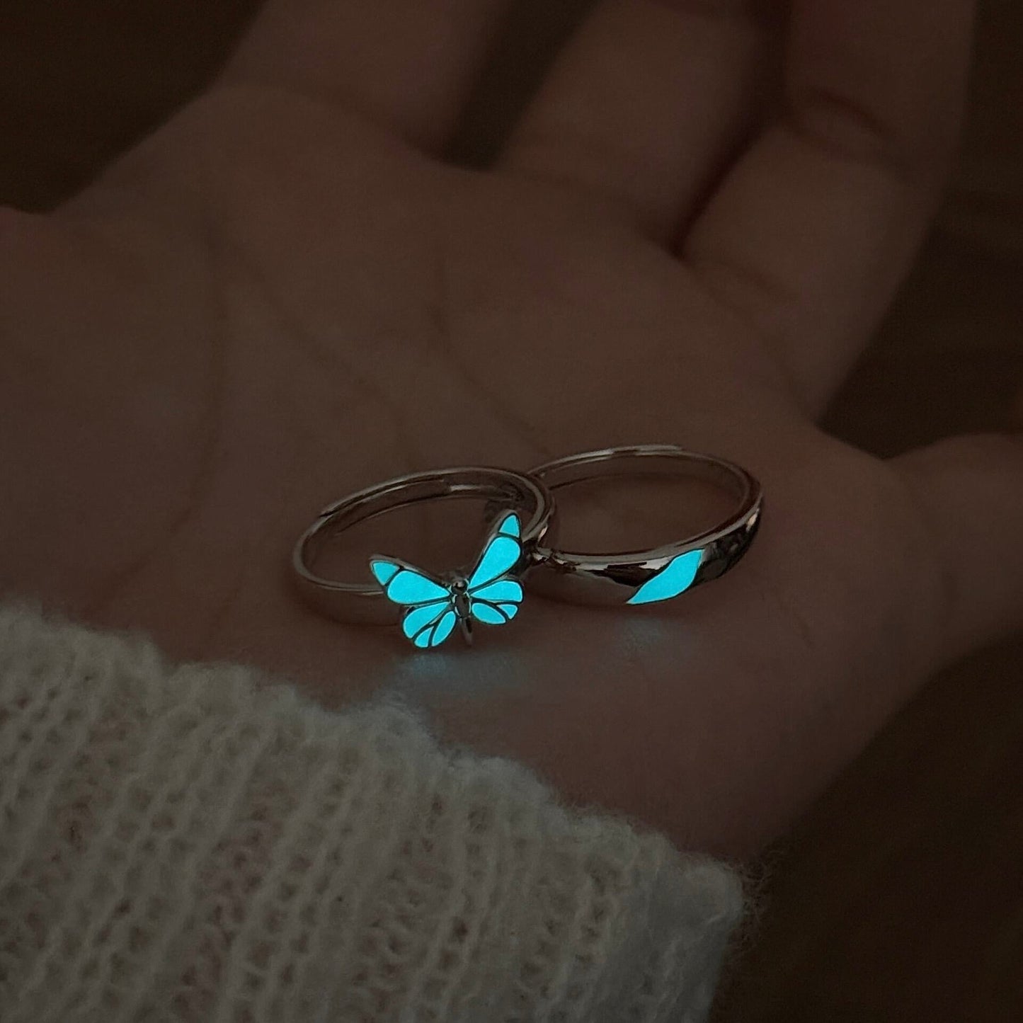 Anillos de Pareja Mariposa Azul Luminosa (Set de 2)