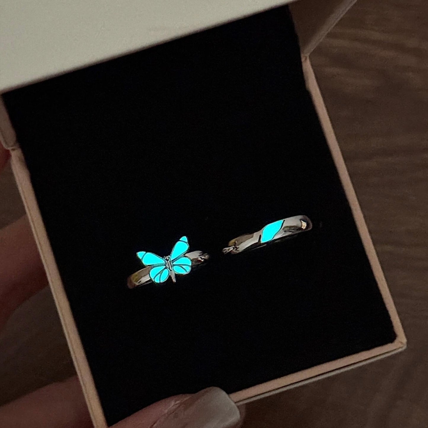 Anillos de Pareja Mariposa Azul Luminosa (Set de 2)