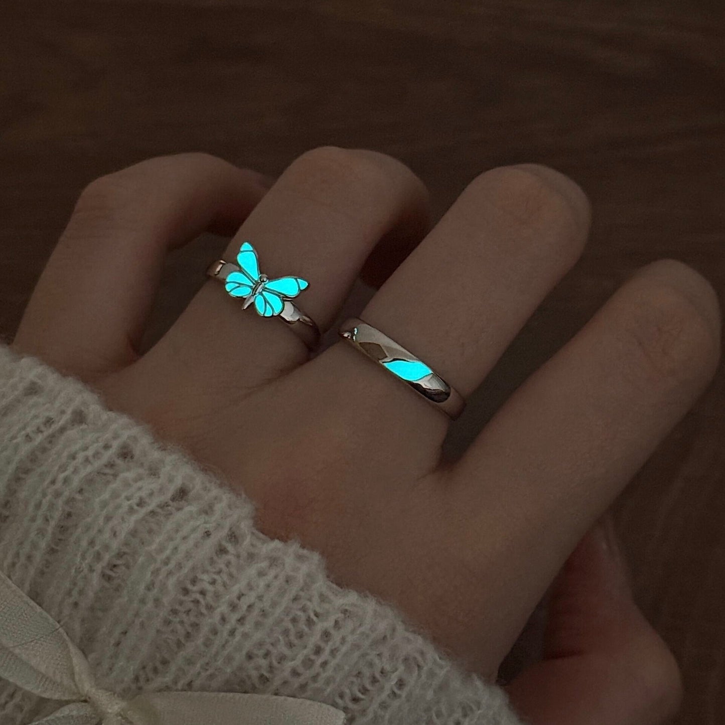 Anillos de Pareja Mariposa Azul Luminosa (Set de 2)