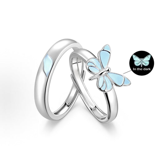 Anillos de Pareja Mariposa Azul Luminosa (Set de 2)